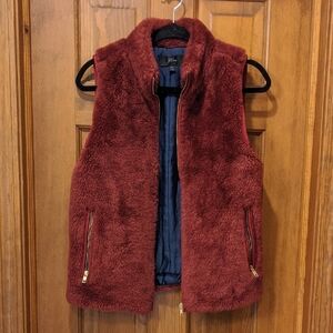 J.Crew Plush Burgundy Vest with Gold Accents XS Zippered layering piece